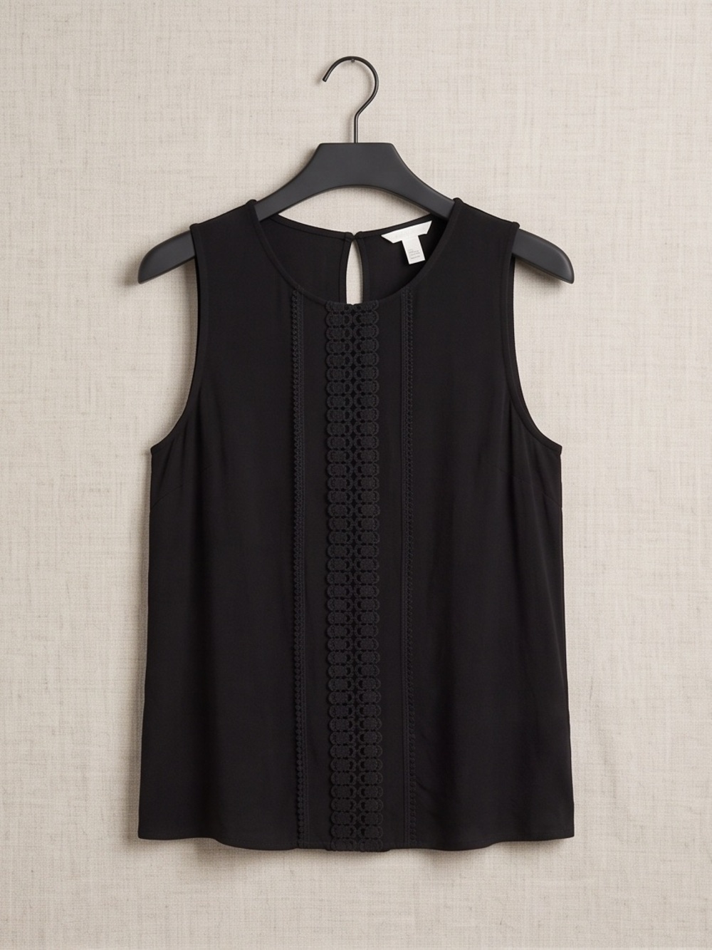 Sleeveless Black Lace-Trim Shell Top